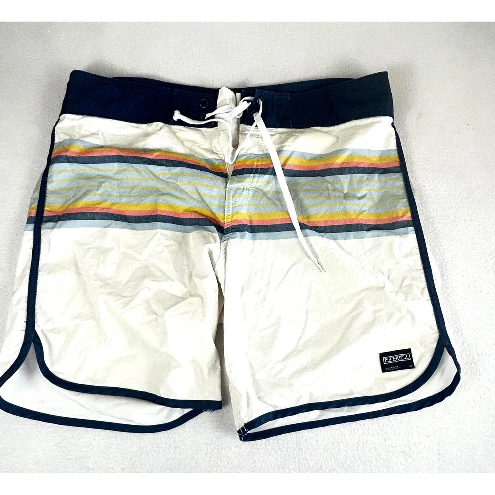 Ezekiel Board Shorts‎ Men 34 White Striped Surf Athletic Swimming Trunks